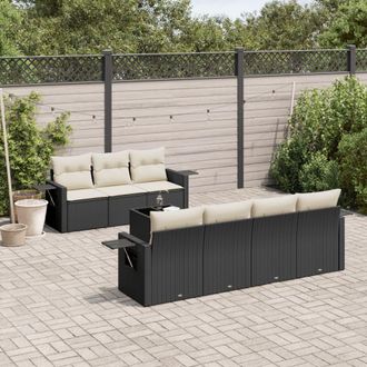 vidaXL Set De Sof&aacute;s De Jard&iacute;n 8 Piezas Y Cojines Rat&aacute;n Sint&eacute;tico Negro Vidaxl