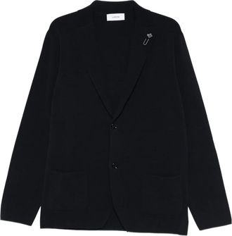 Lardini Cardigan met bloemdetail en zakken - Heren - Vesten - Blauw - S - Katoen - Truien & Vesten