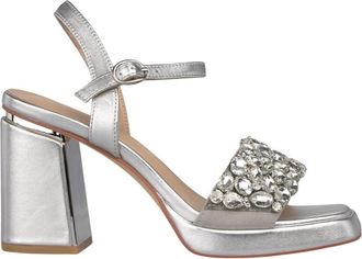 Alma En Pena Front Rhinestone Sandal - Dames - Sandalen met hakken - Grijs - 38 EU - Leer - Schoenen