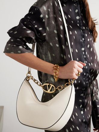 Valentino Garavani Womens Ivory Leather Small Hobo Vlogo Shoulder Bag Black
