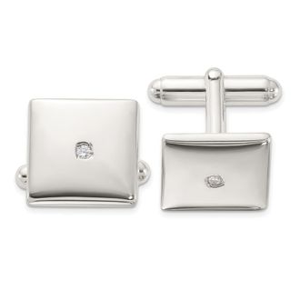 Diamond2Deal Sterling Silver Rhodium-plated Polished Cubic Zirconia Square Cuff Links