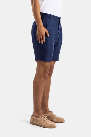 Sease Pleated Linen-Cotton Blend Shorts - Navy