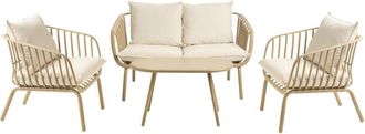 Kenay Home Conjunto de jardín 4 plazas y una mesa metal beige
