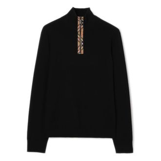 Burberry Turtlenecks, male, Black, Size: L Check-Trim Funnel-Neck Sweater