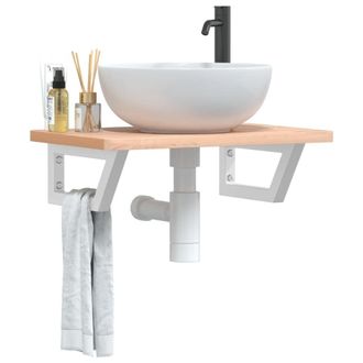 Berkfield Home Basin Shelf Wall Mounted Steel & Solid Wood Beech in Brown