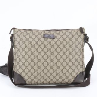 Gucci Brown Leather Coated Canvas Messenger Bag Shoulder Bag (Pre-Owned)
