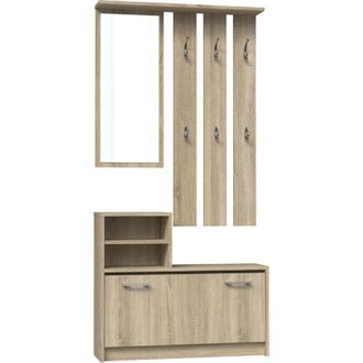 Topeshop Vittoria - Mueble Recibidor - Zapatero - 180x85x24cm - 6 Ganchos + Espejo + Zapatero
