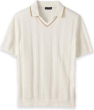 Paul Fredrick Cotton Crochet V-neck Polo in White at Nordstrom, Size Xx-Large