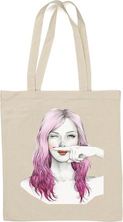Generic Woman Drawing Finger Moustache Natural Cotton Tote Bag White