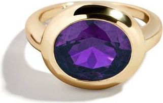 BaubleBar Birthstone Oval Cubic Zirconia Ring in Amethyst at Nordstrom, Size 6