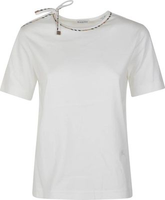 Burberry Frankie Strik T-shirt - Dames - T-shirts - Wit - L - Katoen - Tops