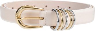 D&eacute;hanche White Hollyhock Polished Metal Leather Belt