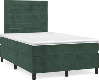 vidaXL Vidaxl - Cama Box Spring Colch&oacute;n Y Led Terciopelo Verde Oscuro 120x190cm