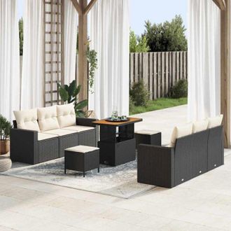 vidaXL Conjunto De Sof&aacute; De Jard&iacute;n 9 Pcs Negro Rat&aacute;n Sint&eacute;tico Vidaxl