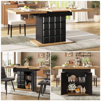 Merax Black Extendable Dining Table with Checked Storage Base