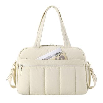 Generic Travel Duffel Bag Lightweight Tote Sport Shoulder Gym Luggage,Compatible For Women Weekender with Waterproof Multi Pocket(Ivory)