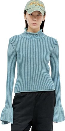 Acne Studios Geribbelde Gebreide Trui met Ruches - Dames - Coltruien - Blauw - L - Katoen - Truien & Vesten