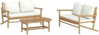 vidaXL Set De Muebles De Jard&iacute;n 3 Piezas Bamb&uacute; Y Cojines Blanco Crema Vidaxl