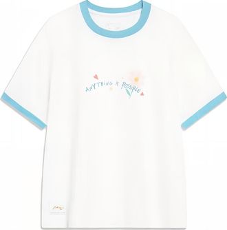 Li-Ning (WMNS) Li-Ning Anything Is Possible Graphic T-shirt White Blue AHST488-1
