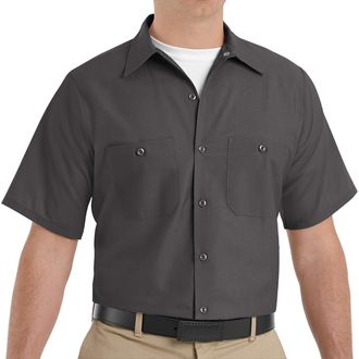 Red Kap Mens Industrial Work Shirt, Regular Fit, Short Sleeve Utility Button, Charcoal, XL