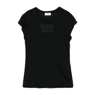 Elisabetta Franchi T-Shirts, female, Black, Size: 2XL Crew Neck T-shirt