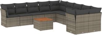 vidaXL Set De Sof&aacute;s De Jard&iacute;n 11 Pzas Y Cojines Rat&aacute;n Sint&eacute;tico Gris Vidaxl