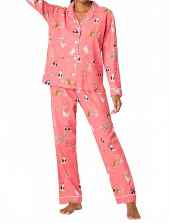 PJ Salvage Lets Get Fizzical 3-Piece Flannel Pajama Set In Dark Coral
