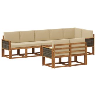 vidaXL Conjunto De Sof&aacute;s De Exterior 8 Pcs Natural Y Beige Poli&eacute;ster Vidaxl