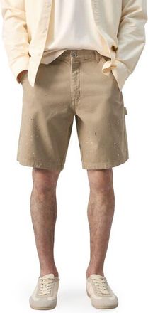 Mango x Fantastic Man Paint Splatter Relaxed Fit Denim Bermuda Shorts in Beige at Nordstrom, Size 30