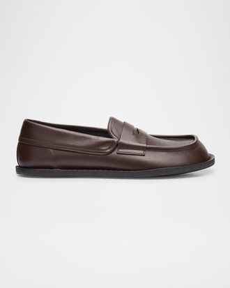 Moschino Mens Leather Moc-Toe Penny Loafers
