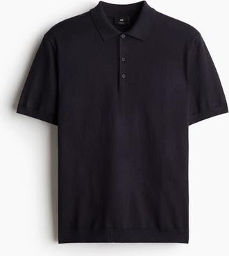 H&M Regular Fit Fine-knit Polo Shirt in Navy Blue at Nordstrom, Size X-Large