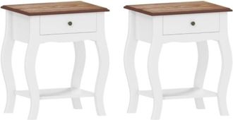C&A Elegant French Style 2-Piece Bedside Tables with Drawer and Open Shelf for Bedroom and Living Room,Classic White Finish