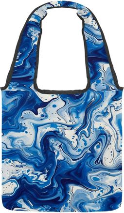 Generic Blue White Quicksand Pattern Reversible Canvas Shoulder Tote - Double-Sided Print, 12oz Cotton, 27cm Drop, Fold-Flat Bag for Travel, Shopping, Street 