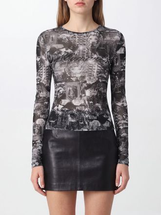 Blumarine Top a maniche lunghe slim fit con stampa logo grafica a contrasto