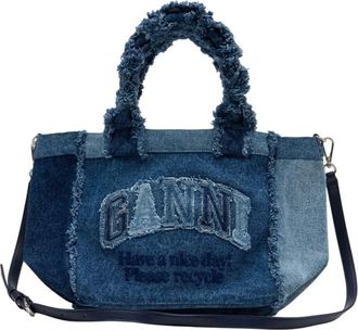 Ganni Handbags, female, Blue, Size: ONE SIZE Small Trapeze Shopper Bag