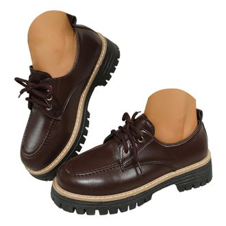 Generic Platform Oxford Shoes for Women Lace Up Lug Sole Loafers Classic Leather Business Casual Work Slip On Walking Shoes Womens Chunky Low Heel Comfortable