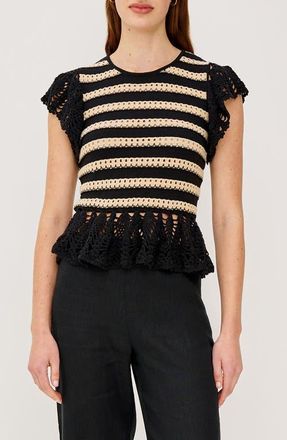 Rails Coen Ruffle Sleeve Peplum Sweater in Black Oat Stripe at Nordstrom, Size Xx-Large