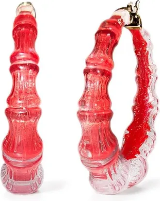 Gold & Honey Womens Bamboo Illusion Lucite Hoop Earrings In Watermelon