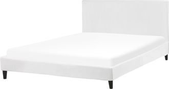 Beliani Beliani - Cama Tapizada En Terciopelo Blanco 160 X 200 Cm Marco De Listones Estilo Contempor&aacute;neo Fitou