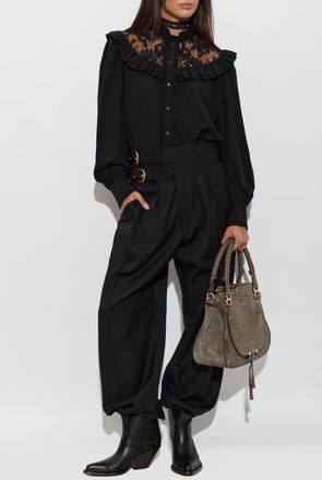 Chlo&eacute; Silk Shirt With Lace, Womens, Black