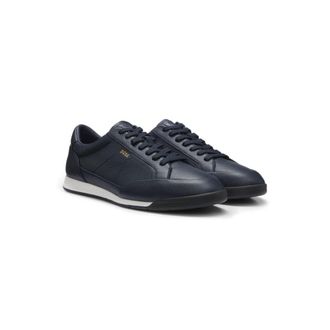 BOSS Grained leather sneakers with fishbone-patterned sole
