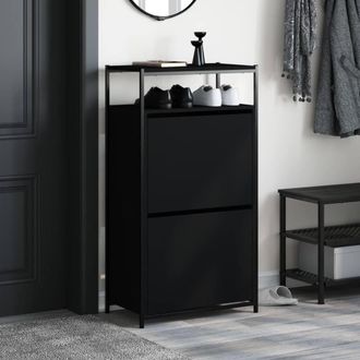 Berkfield Home Shoe Cabinet Black 60x34x112 cm Engineered Wood | Size: 60 x 34 x 112 cm
