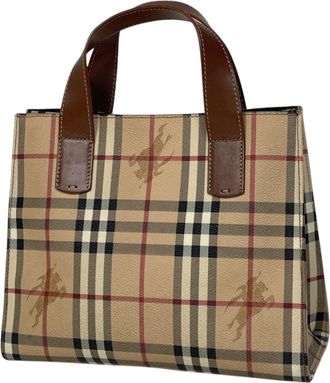 Burberry Brown Coated Canvas Leather Handbag Tote Bag (Pre-Owned)