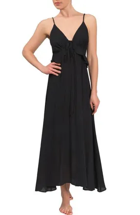 Everyday Ritual Ruffle Empire Waist Nightgown in Black at Nordstrom, Size Xx-Large