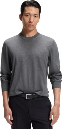HUGO BOSS Merino Wol Trui - Heren - Ronde hals truien - Grijs - M - Wol - Truien & Vesten