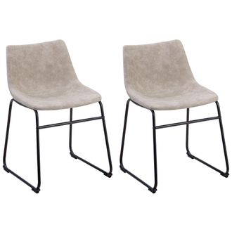Beliani Beliani - Juego De 2 Sillas De Comedor Tapicer&iacute;a De Tela Beige Patas Negras Estilo Retro R&uacute;stico Batavia