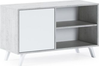 Skraut Home Skraut Home - Mueble Tv 100 Con Puerta Izquierda, Sal&oacute;n Comedor, Modelo Wind, Color Estructura Gris Cemento, Color Puerta Blanco Mate, Medidas 95x40x5