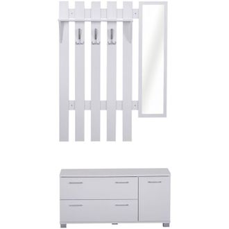 HOMCOM Homcom - Conjunto De Recibidor De Entrada Con Espejo Perchero Y Zapatero Muebles De Entrada Con 3 Ganchos Estante Y 2 Cajones Para Pasillo Blanco