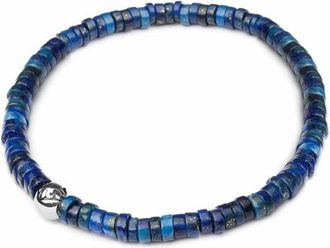 Nialaya Heishi Bead Blue Lapis Silver Wristband in Blue Lapis /Silver at Nordstrom, Size X-Large
