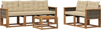 vidaXL Conjunto De Sof&aacute;s De Exterior 6 Uds. Natural Y Beige Vidaxl
